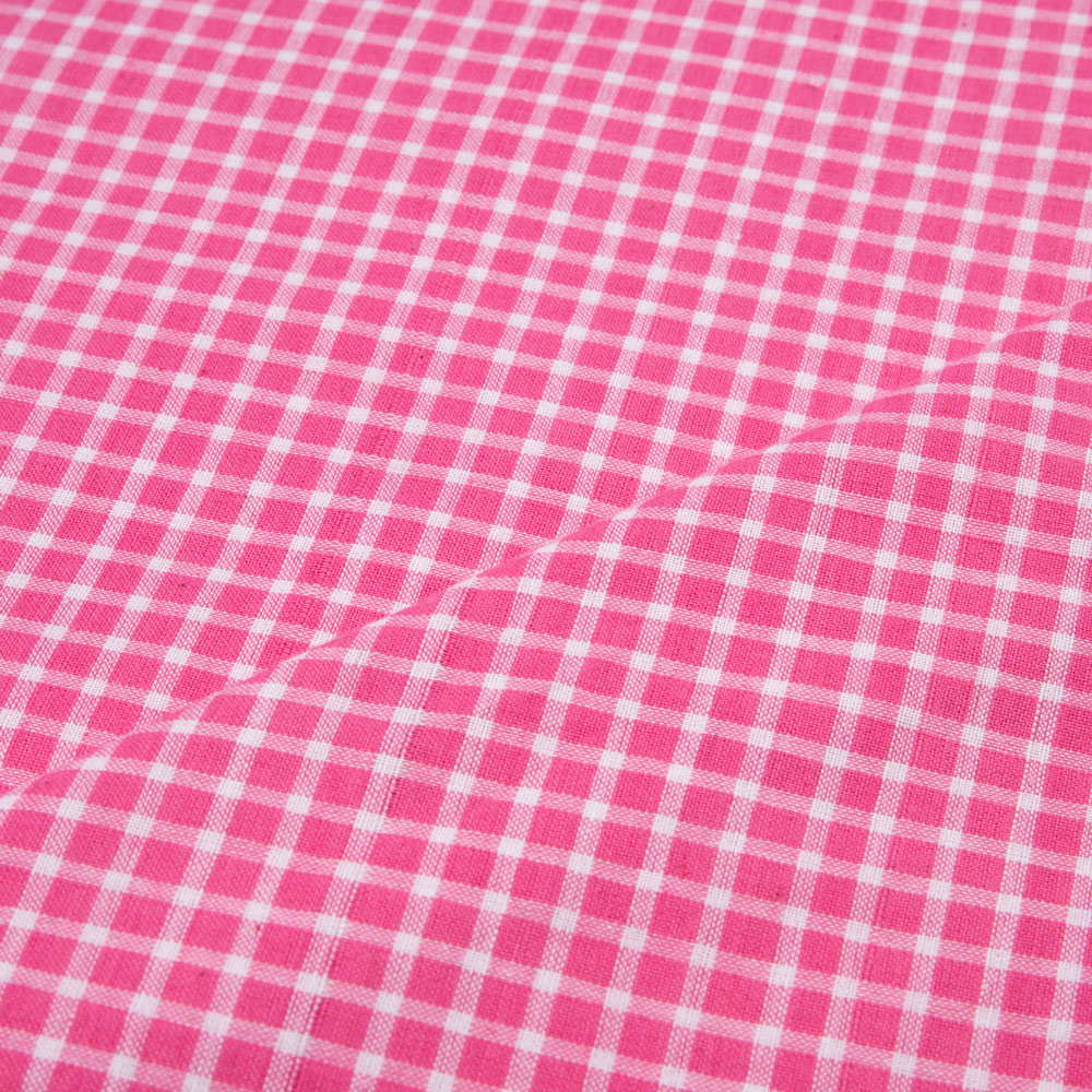 CHECK PINK & WHITE PURE COTTON 107 GSM HANDWOVEN FABRIC