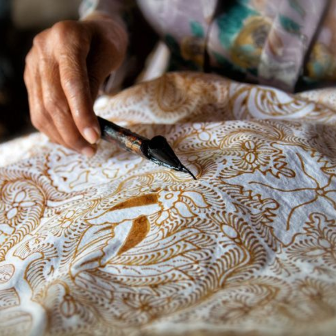 Hand printing batik process