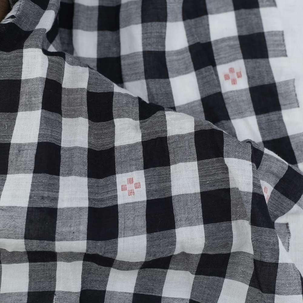 Geometric Check Black & White Jamdani Pure Cotton 55 GSM Fabric