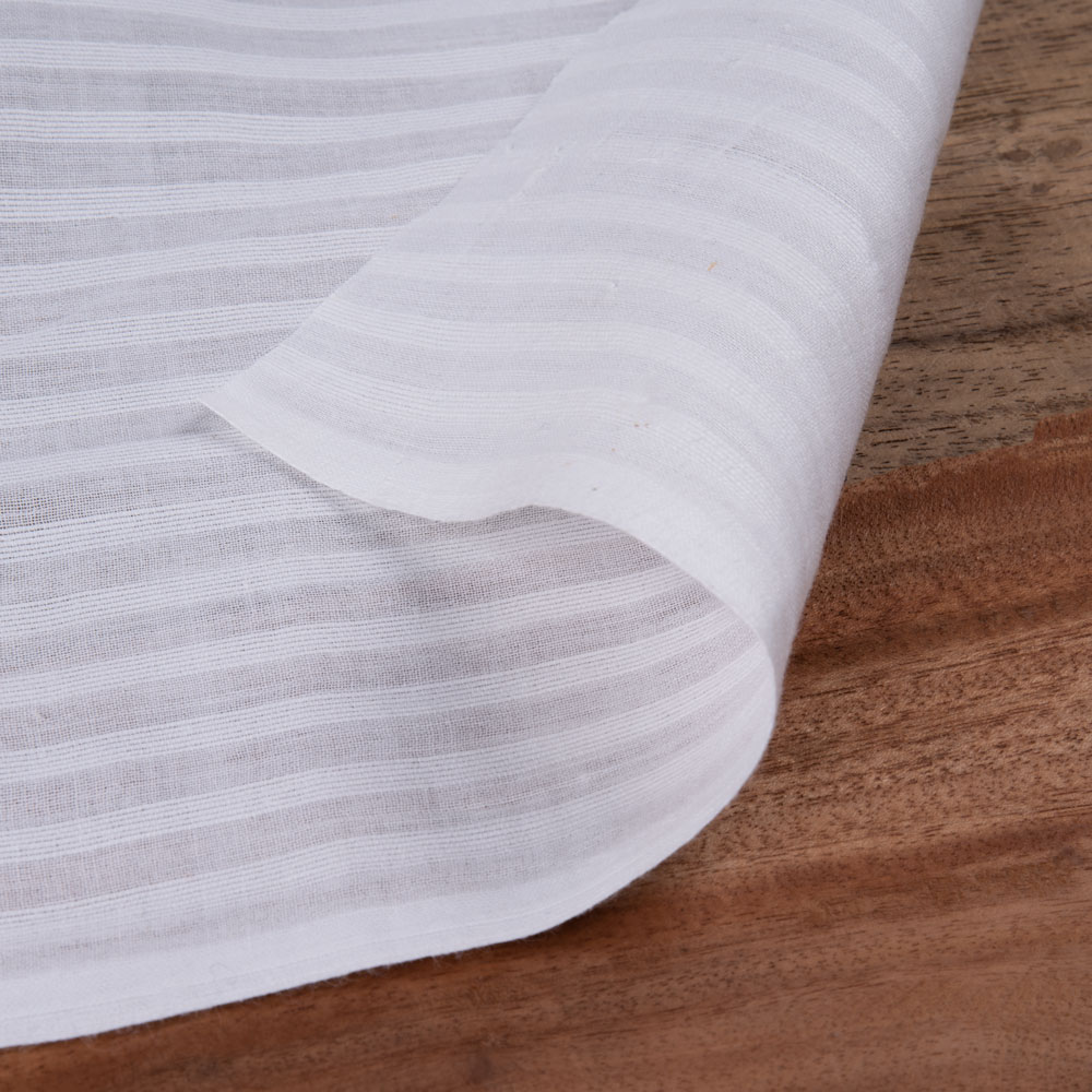 White Stripe Cotton 109 GSM Fabric - Bleached White & Dyeable