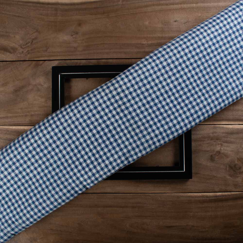 Check Blue & White Pure Cotton 100 GSM Handwoven Fabric 842