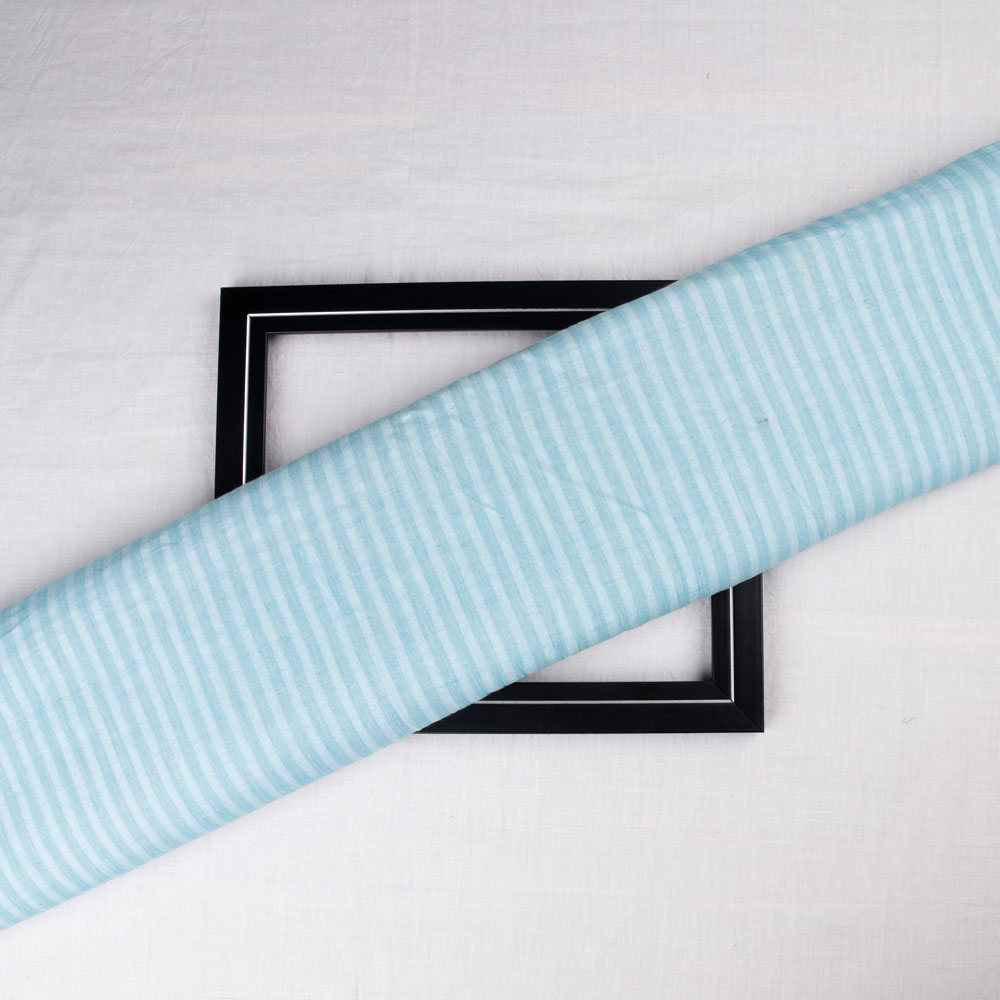 Stripe Sky Blue Pure Cotton 85 GSM Handwoven Fabric