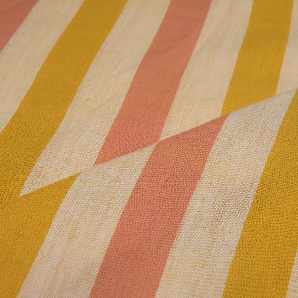 STRIPE ORANGE & PINK PURE COTTON 92 GSM HANDWOVEN FABRIC 204