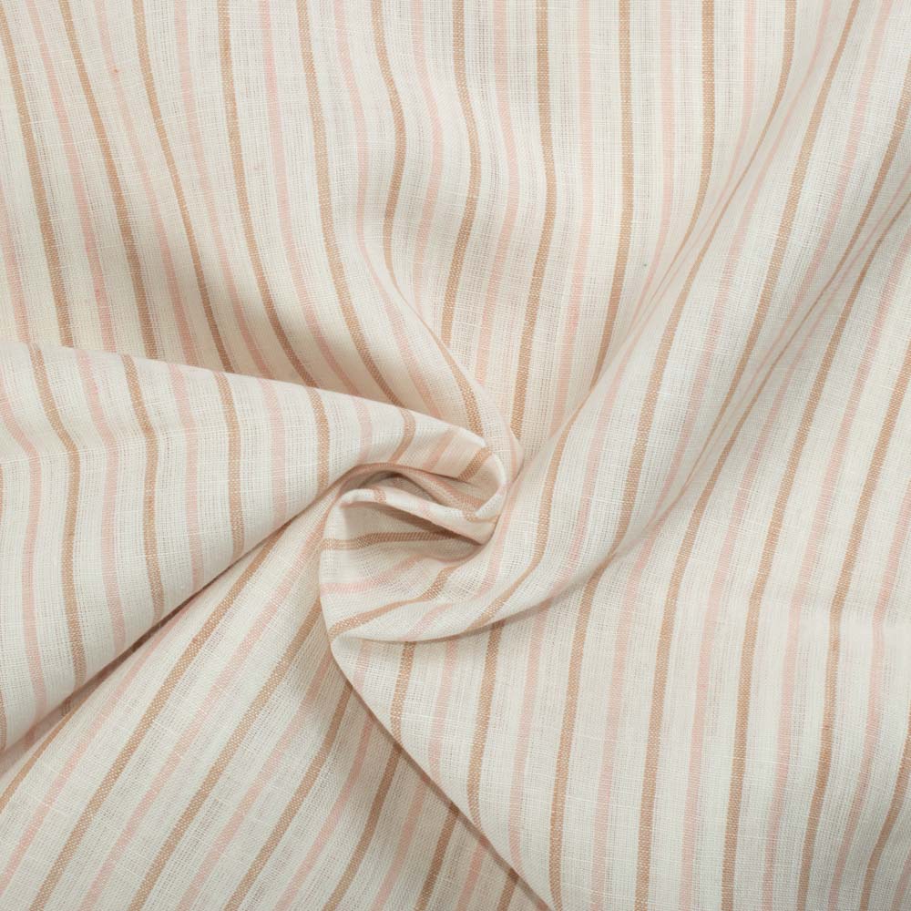 Stripe Cream Brown Linen Cotton 140 GSM Handwoven Fabric 
