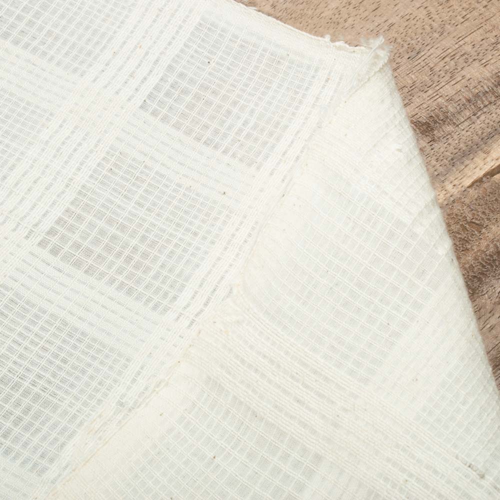 Cream Check Khadi Cotton 125 GSM Handwoven Fabric