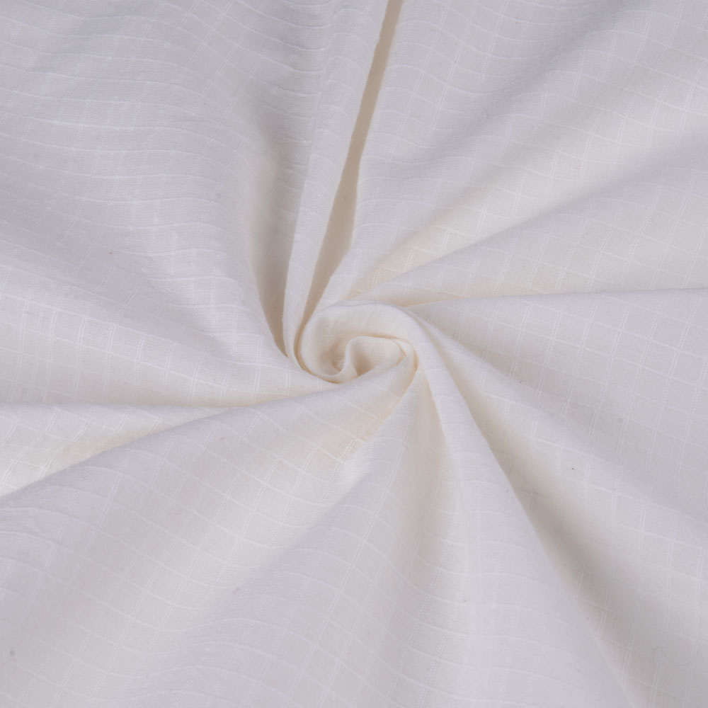 WHITE CHECK COTTON 98 GSM FABRIC - BLEACHED WHITE & DYEABLE