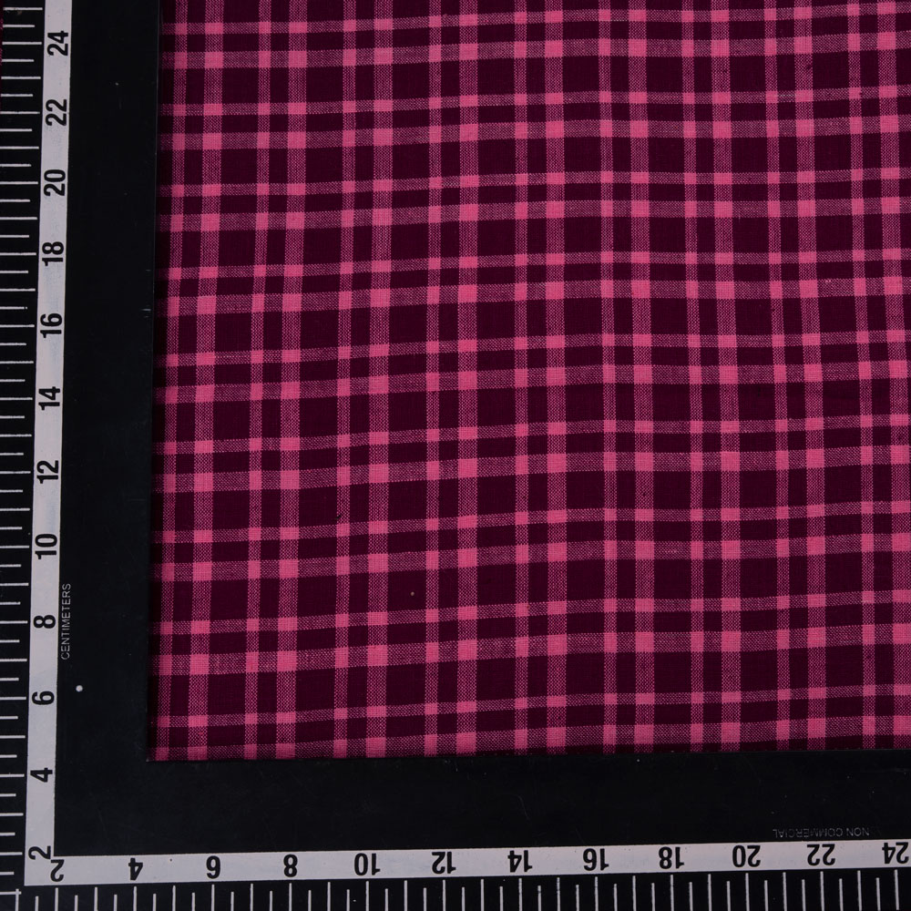 CHECK PINK KHADI COTTON 98 GSM HANDWOVEN FABRIC