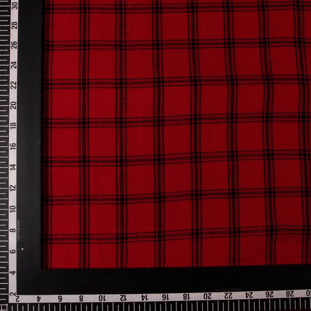CHECK RED & BLACK PURE COTTON 146 GSM HANDWOVEN FABRIC