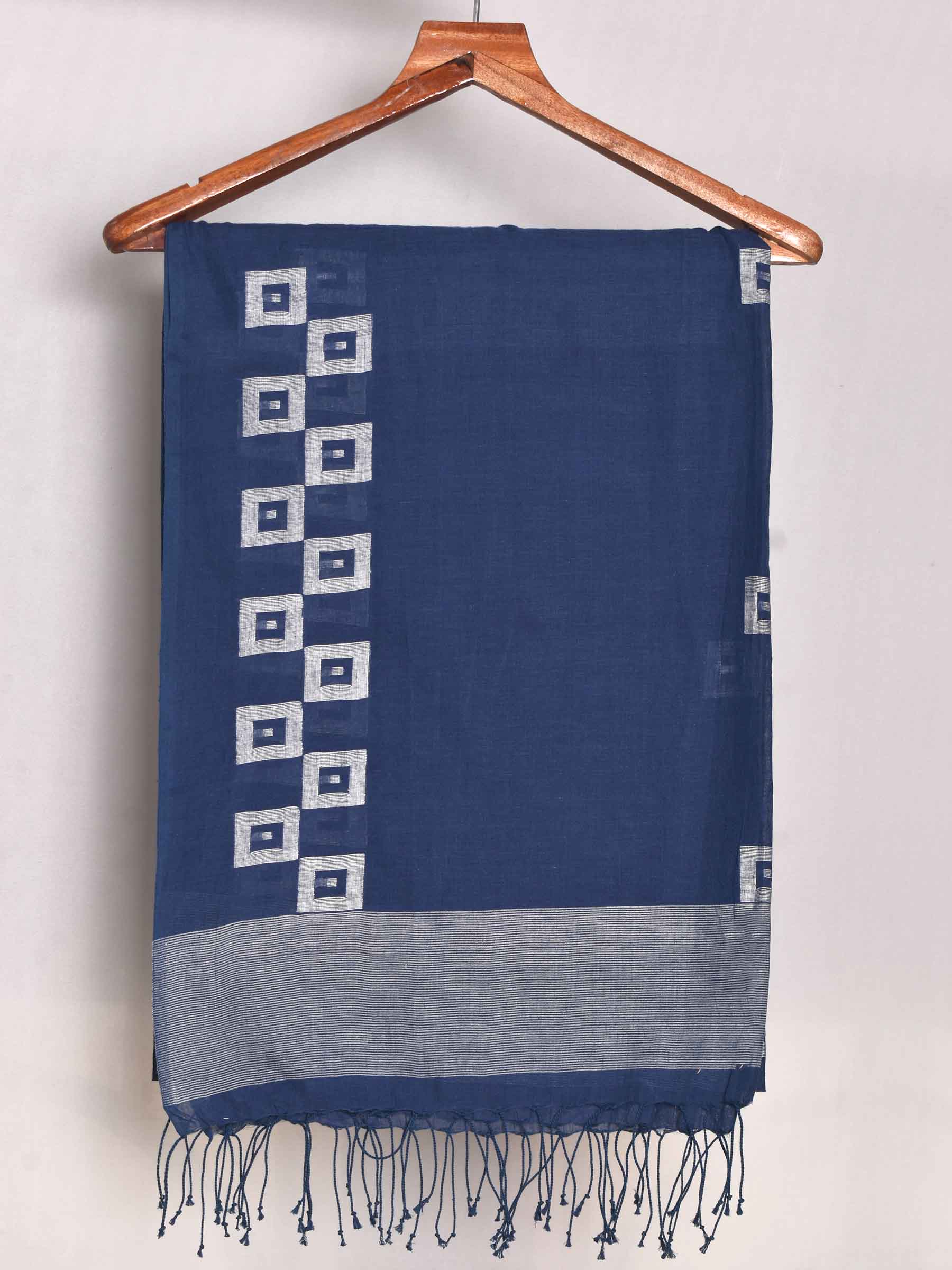 Geometric Blue Handwoven Pure Cotton Scarf 130