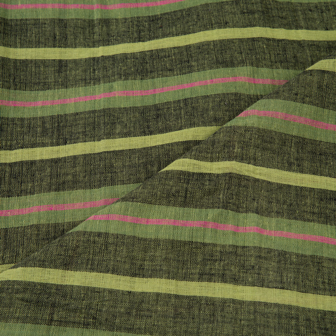 STRIPE GREEN PURE COTTON 90 GSM HANDWOVEN FABRIC