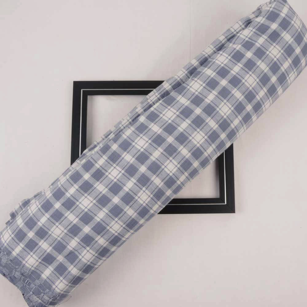 CHECK BLUISH GREY & WHITE PURE COTTON 105 GSM HANDWOVEN FABRIC