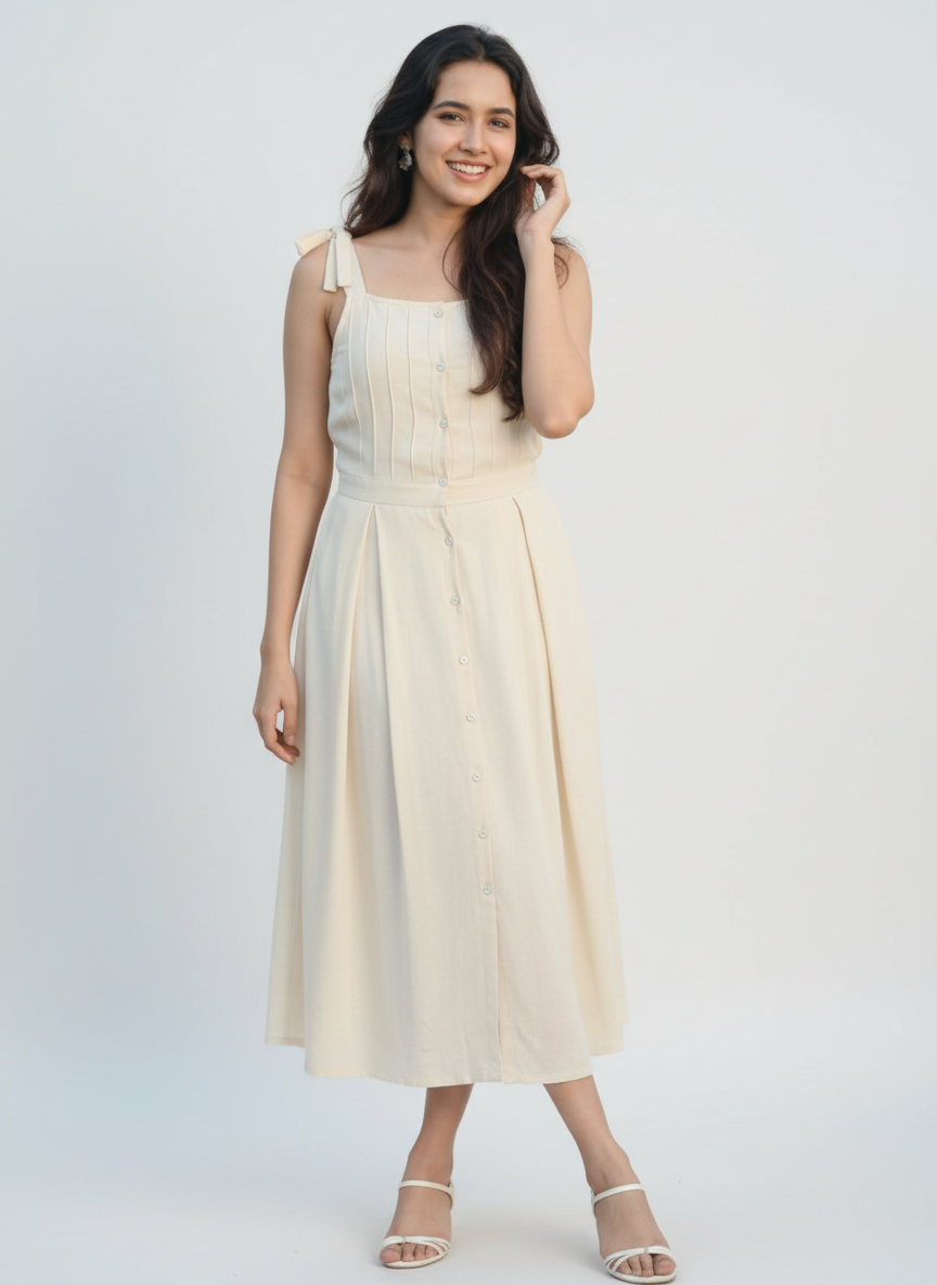 Tucks & Pleats Midi Dress