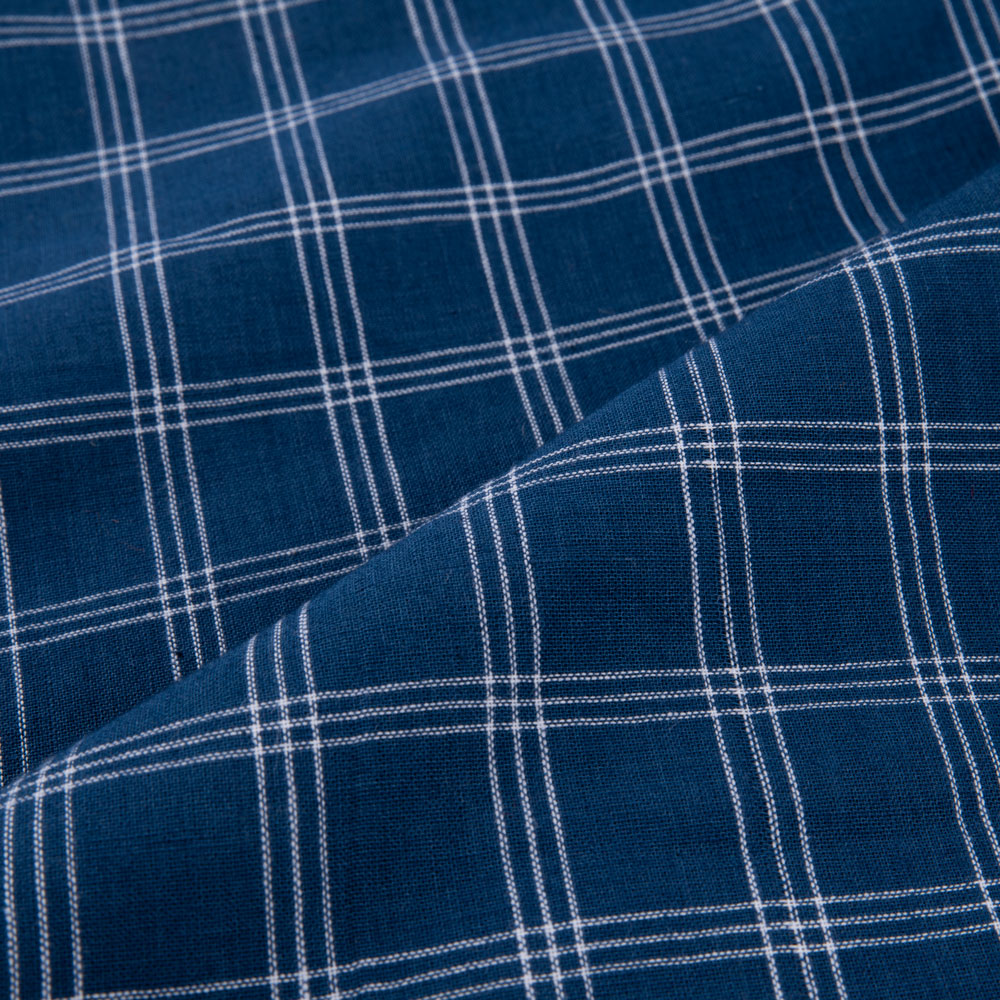 CHECK PRUSSIAN BLUE PURE COTTON 90 GSM HANDWOVEN FABRIC