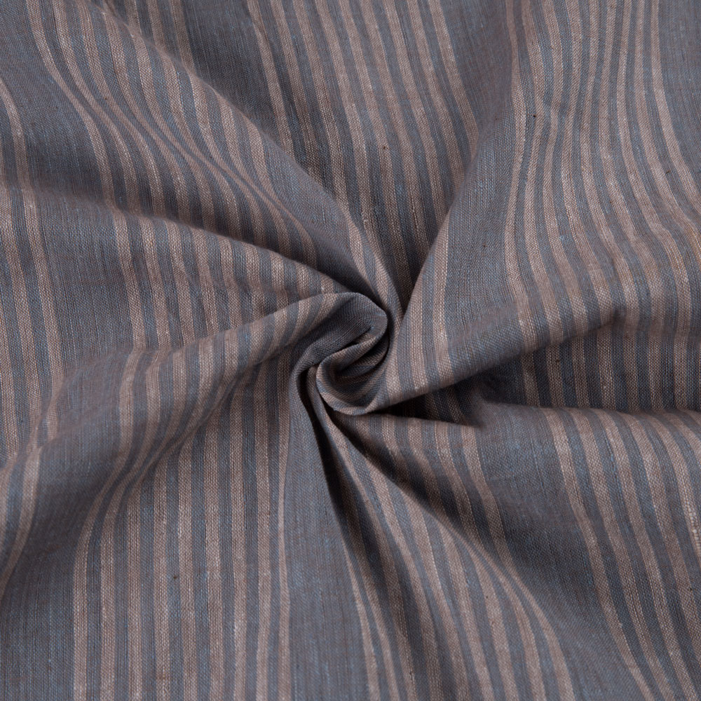 Stripe Grey Brown Pure Cotton 62 GSM Handwoven Fabric