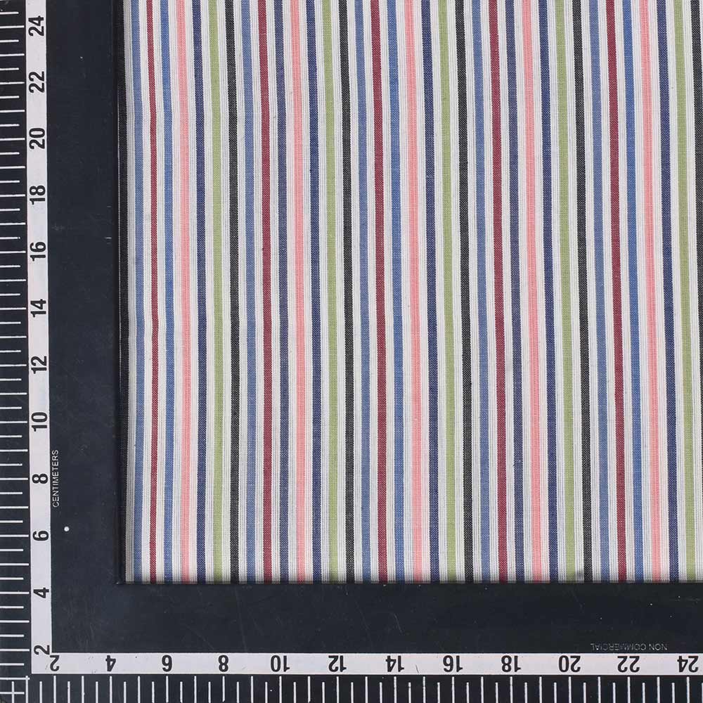 STRIPE MULTICOLOR PURE COTTON 82 GSM HANDWOVEN FABRIC