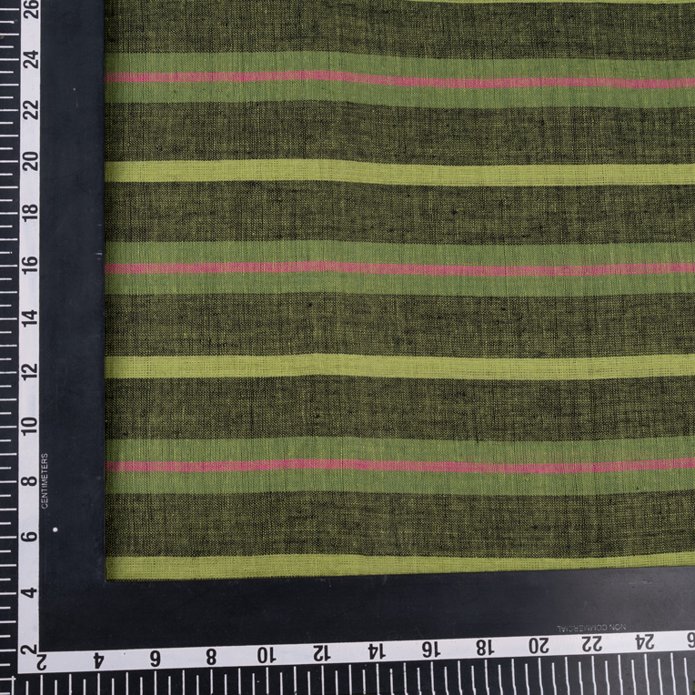 STRIPE GREEN PURE COTTON 90 GSM HANDWOVEN FABRIC