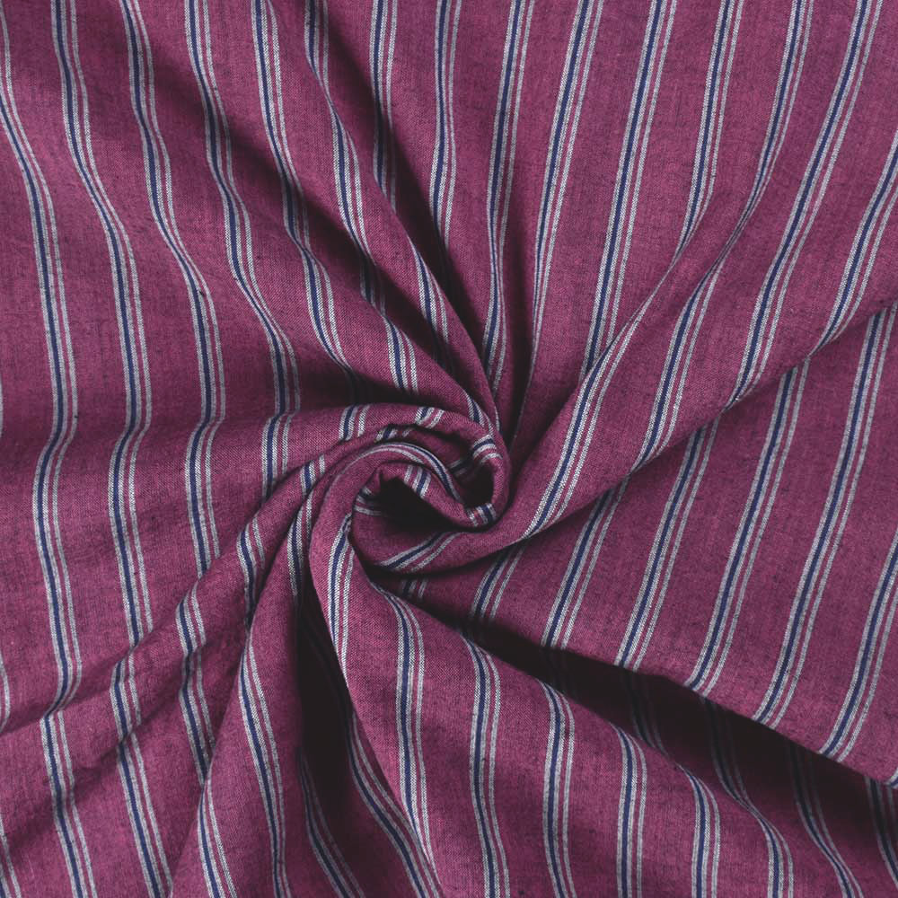 Stripe Red Blue & Cream Pure Cotton 87 GSM Handwoven Fabric