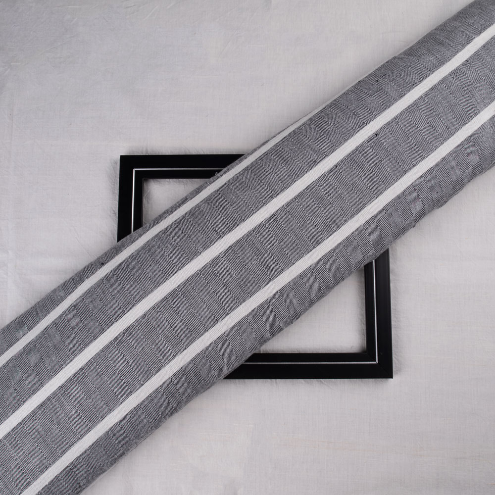 Stripe Diamond Twill Black Jacquard Cotton Khadi 145 GSM Fabric
