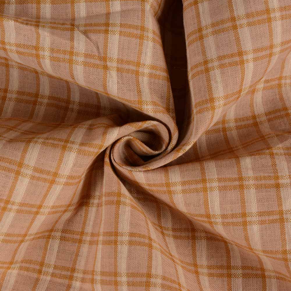 Check Brown Pure Cotton 112 GSM Handwoven Fabric 160