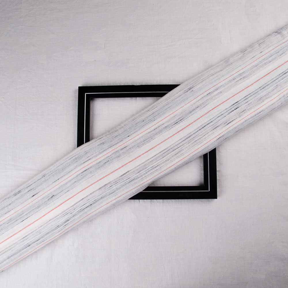 Stripe White & Grey Yarn Tie Dye Pure Cotton 95 GSM Handwoven Fabric