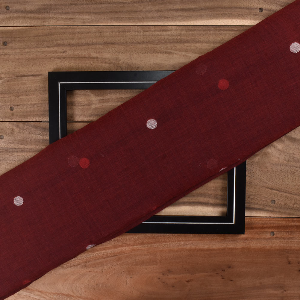Polka Dot Deep Red Jamdani Pure Cotton 58 GSM Handwoven Fabric