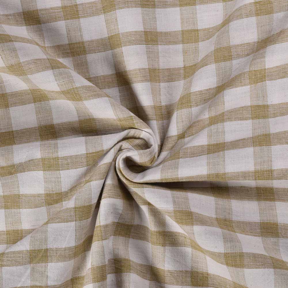 Check White Olive Pure Cotton 117 GSM Handwoven Fabric