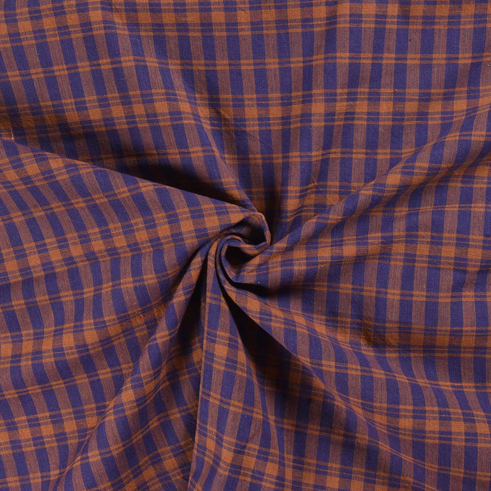 Check Blue & Brown Khadi Cotton 102 GSM Handwoven Fabric