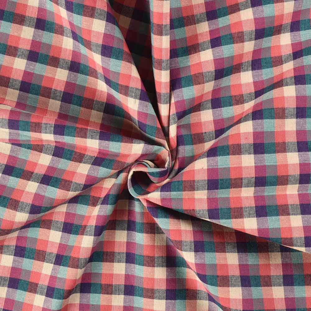 Check Multicolour Pure Cotton 100 GSM Handwoven Fabric 463