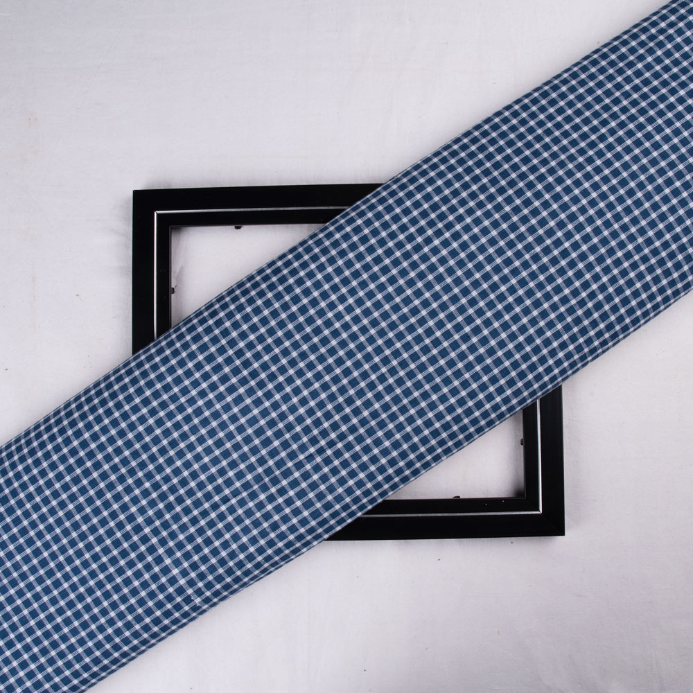 Check Blue & White Pure Cotton 94 GSM Handwoven Fabric