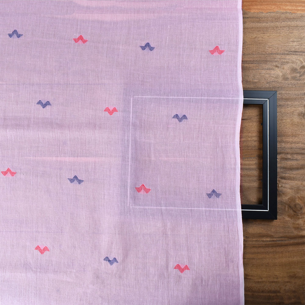 GEOMETRIC PINK JAMDANI PURE COTTON 55 GSM HANDWOVEN FABRIC