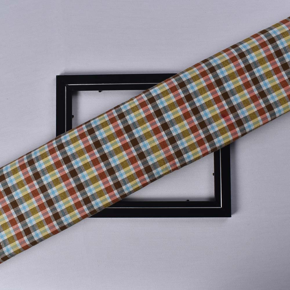 Check Multicolor Pure Cotton 85 GSM Handwoven Fabric 566