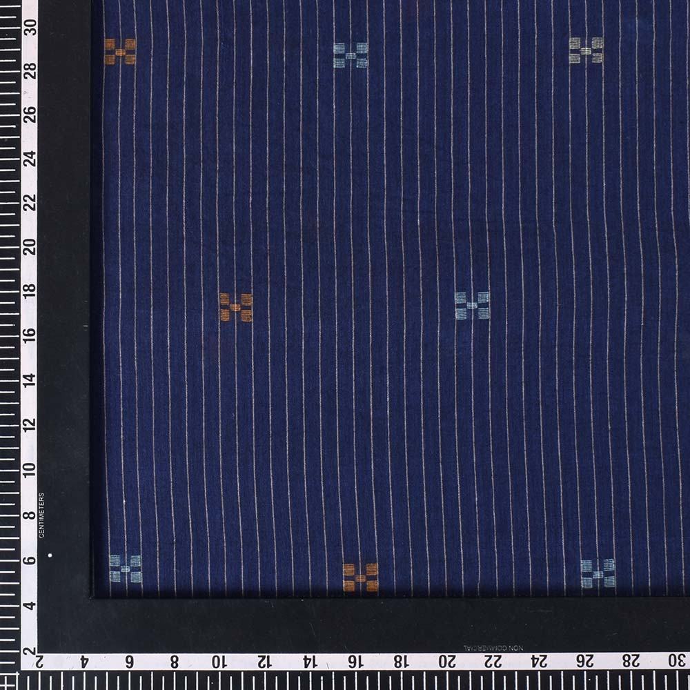 GEOMETRIC STRIPE BLUE JAMDANI PURE COTTON 55 GSM FABRIC
