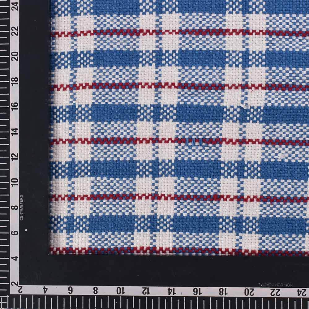 CHECK BLUE PURE KHADI FABRIC - 358 GSM HANDSPUN & HANDWOVEN