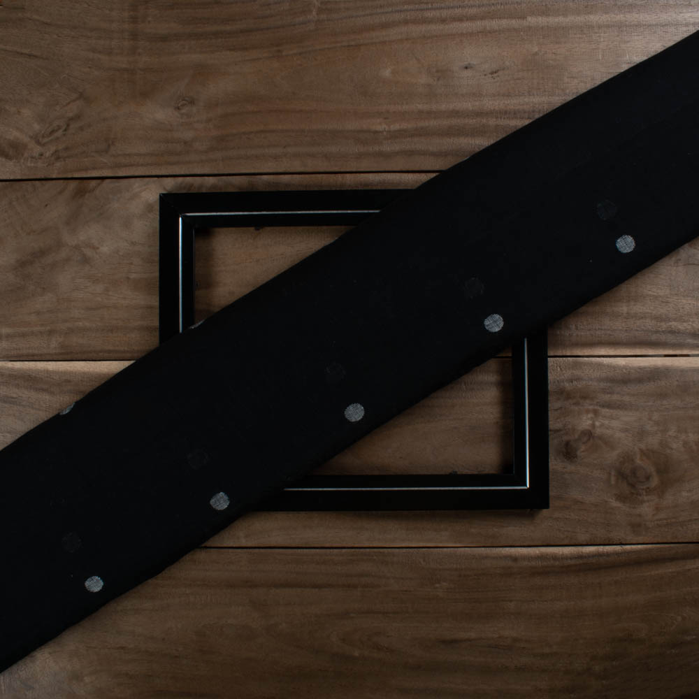 Black Base White Ball Jamdani Pure Cotton 60 GSM Handwoven Fabric