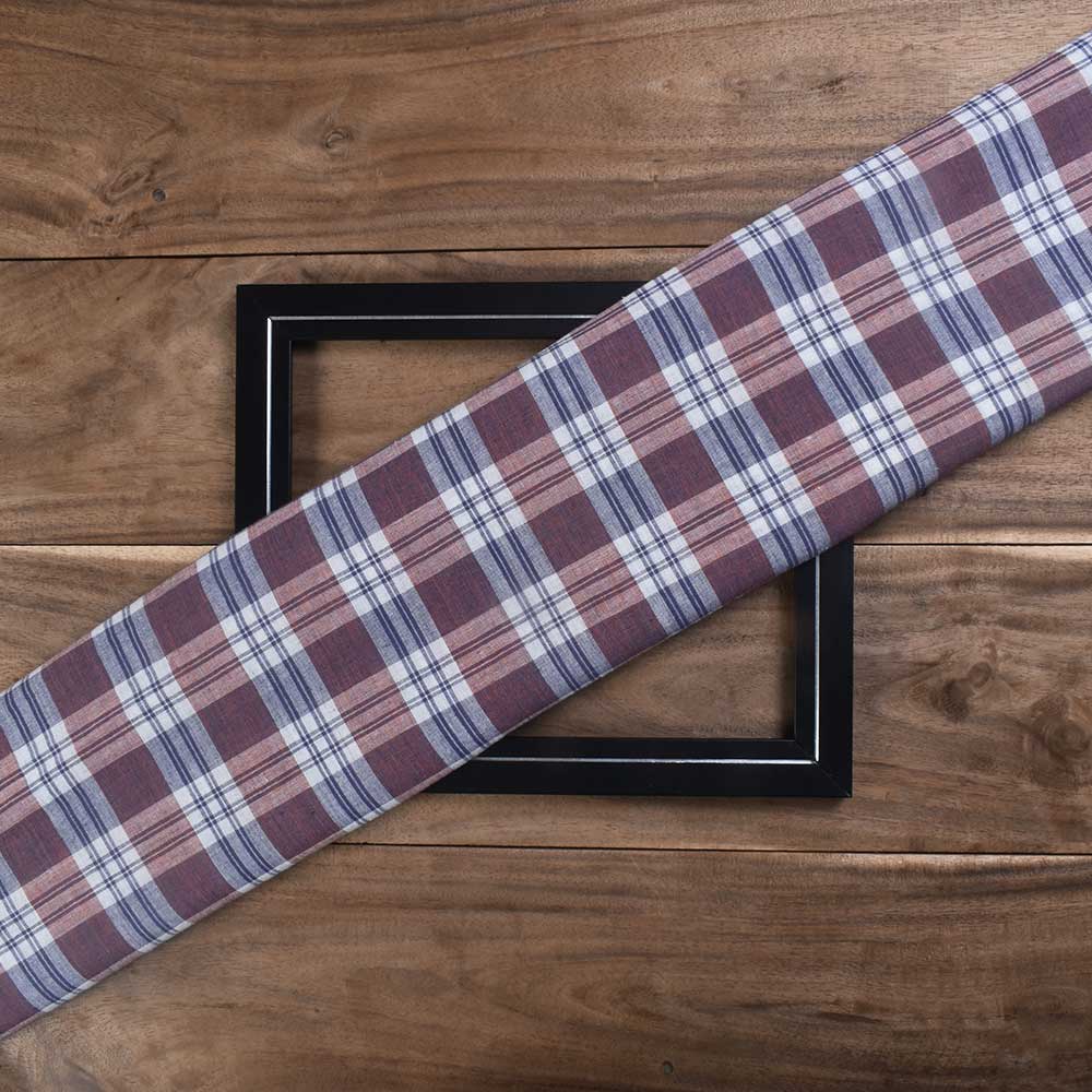 Check Brown & Blue Pure Cotton 89 GSM Handwoven Fabric