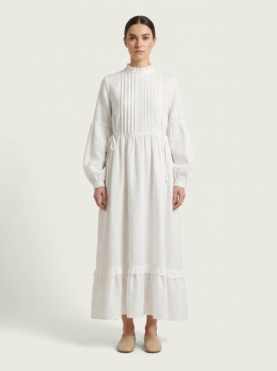 Tucks & Ruffled Long Length Lose Dress