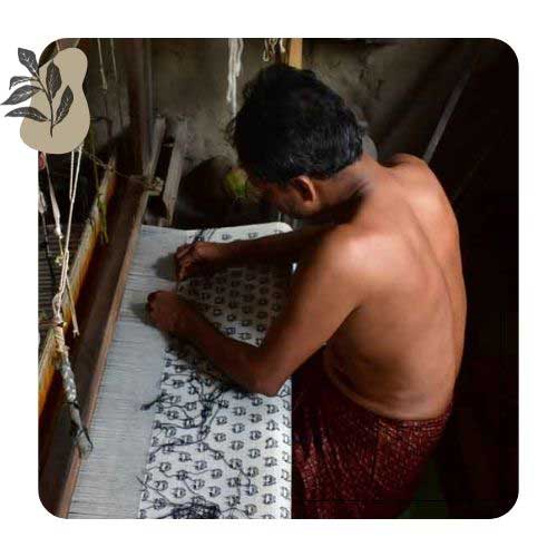 Artisan Weaving Fabric on Handloom