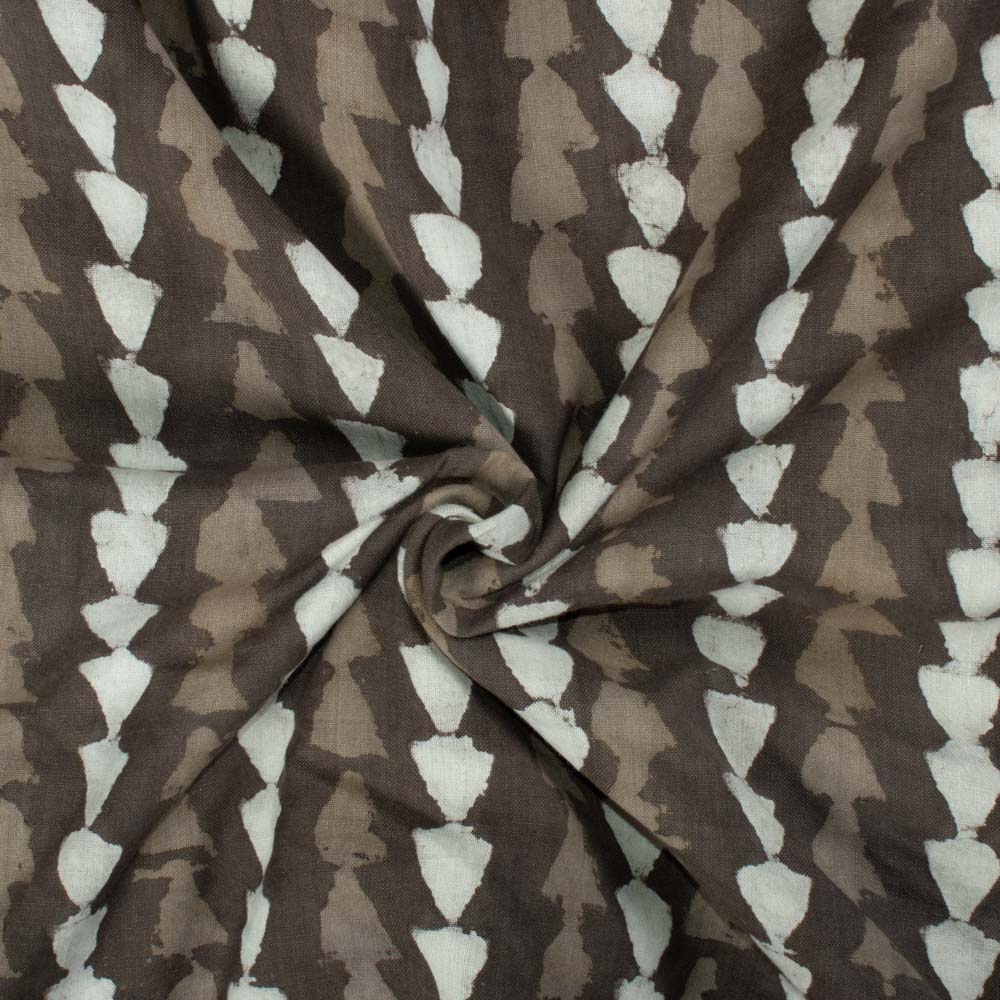 Natural Catechu Dyed With White Block Print 103 GSM Pure Organic Khadi Handwoven fabric 76