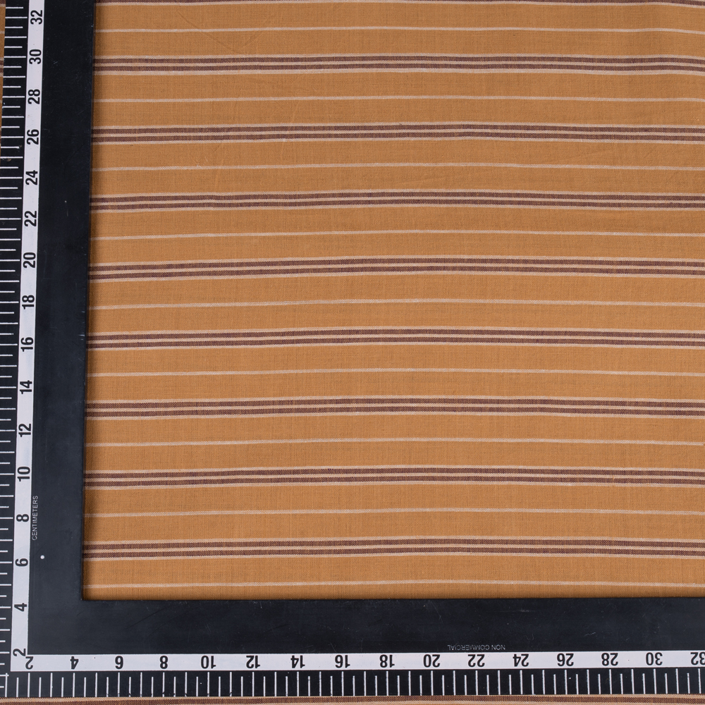 STRIPE MUSTARD YELLOW & BROWN PURE COTTON 83 GSM HANDWOVEN FABRIC