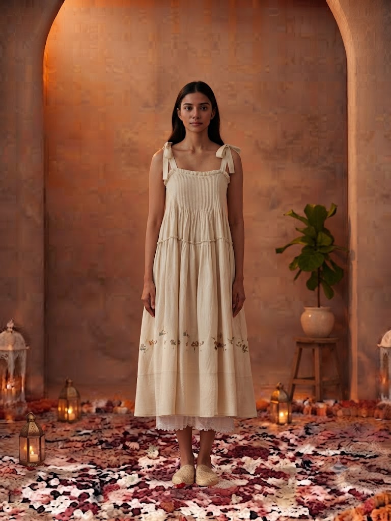 Tucks & Gathers Midi Sundress Dress