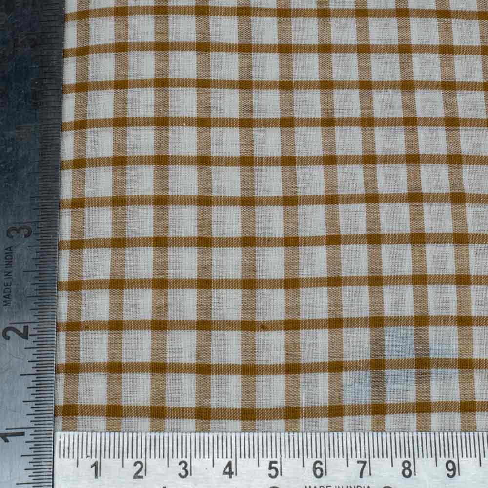 CHECK BROWN & WHITE PURE COTTON 65 GSM HANDWOVEN FABRIC