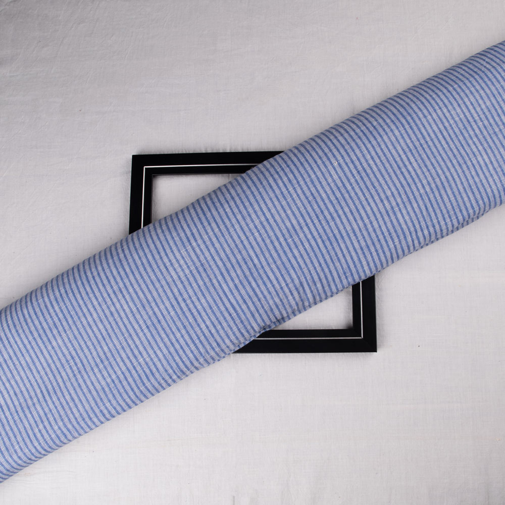 Stripe Blue Khadi Cotton 121 GSM Handwoven Fabric Me9