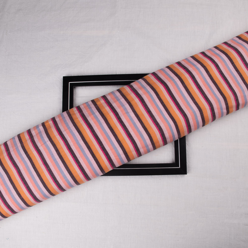 Stripe Twill Multi Color Pure Cotton 100 GSM Handwoven Fabric