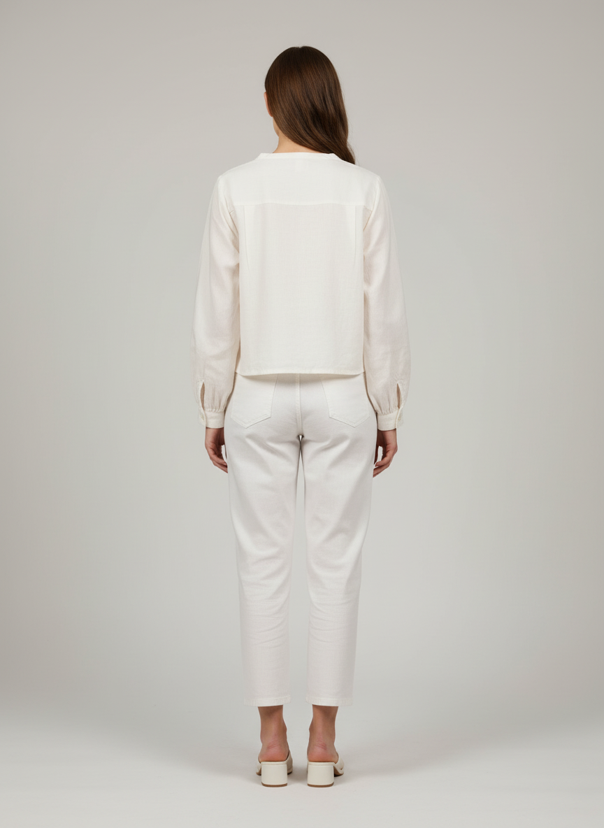 Crop Jacket With Center Opening - Long Puff Sleeves