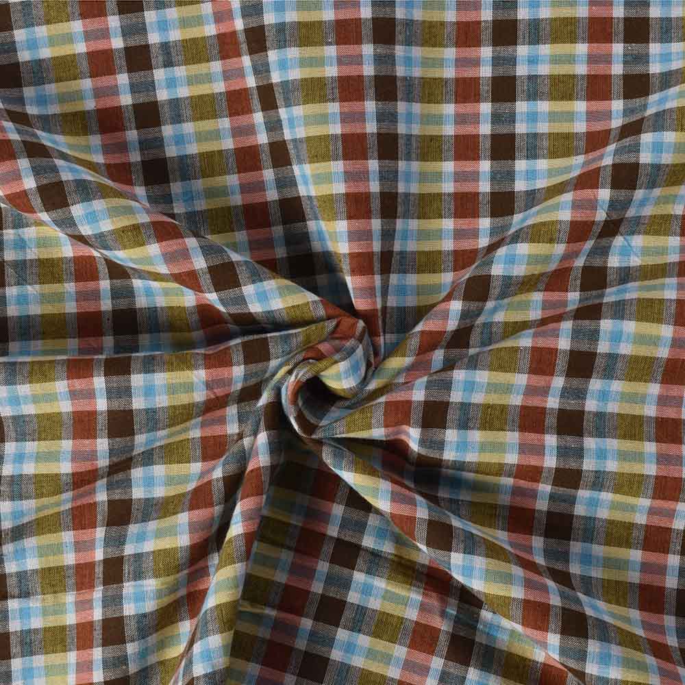 Check Multicolor Pure Cotton 85 GSM Handwoven Fabric 566