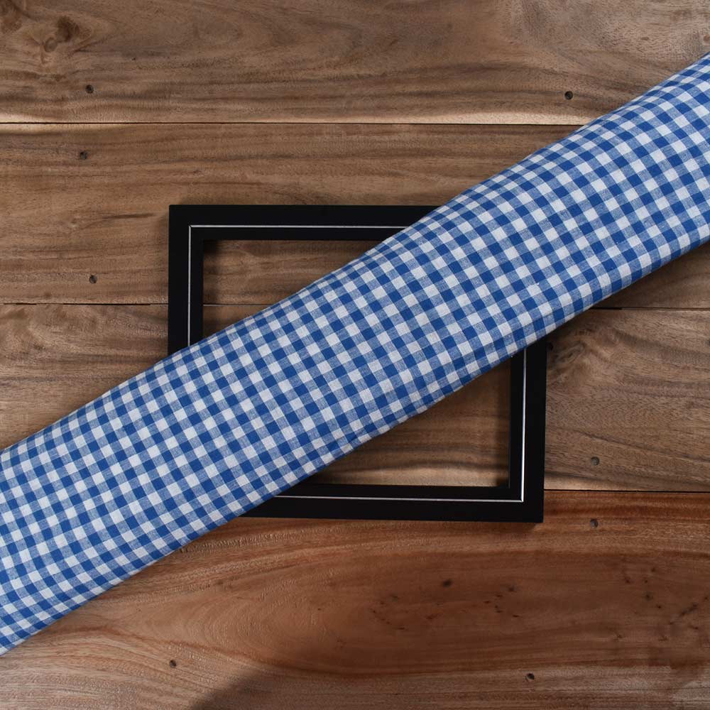 Check White & Blue Pure Cotton 105 GSM Handwoven Fabric