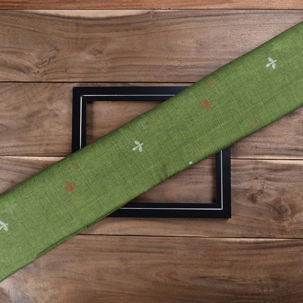 Green Floral Jamdani Pure Cotton 57 GSM Handwoven Fabric