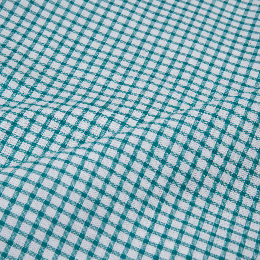 CHECK TEAL WHITE PURE COTTON 110 GSM HANDWOVEN FABRIC
