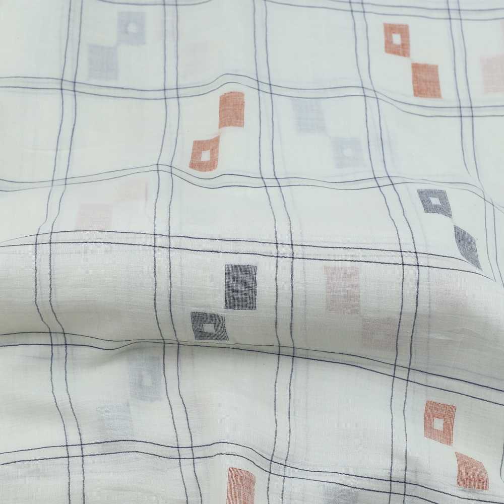 GEOMETRIC CHECK CREAM JAMDANI PURE COTTON 55 GSM FABRIC