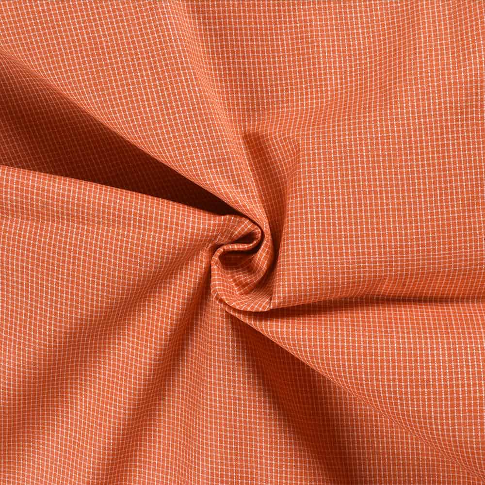 Check Dark Orange Pure Cotton 93 GSM Handwoven Fabric